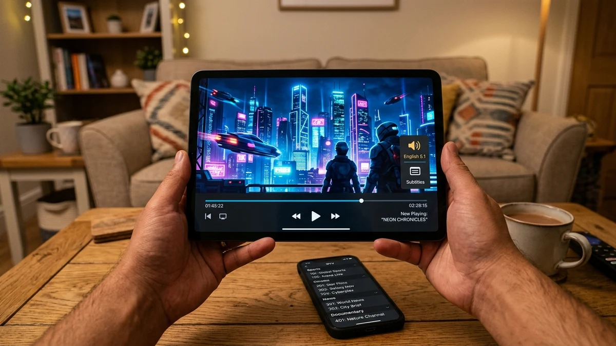 IPTVON responsive mobile and tablet streaming player interface with touch playback controls